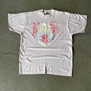 Vintage 90s Big face clown puff print graphic tee shirt tshirt